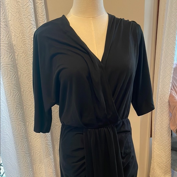 Pretty Garden Flattering Rouched Elegant Black Dress Large Draped - Picture 5 of 9